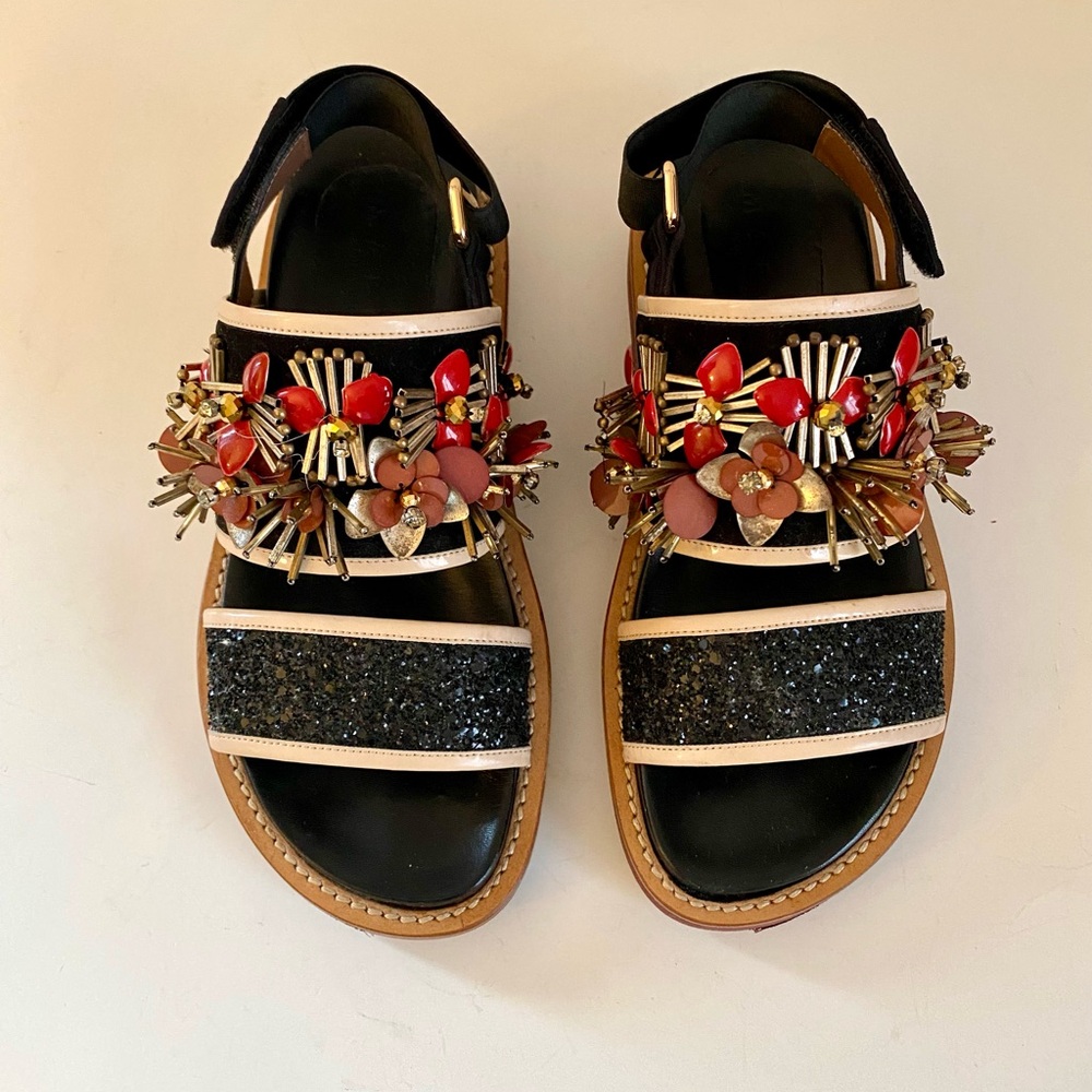 MARNI LIMITED EDITION FUSSBETT BLACK GLITTER BEADED SANDAL - Picture 4 of 13